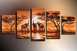 Olifanen afrika handgeschilderde canvas 150x70cm