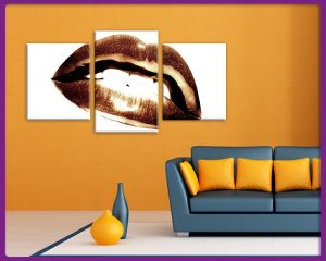 Foto print op canvas Lippen Vintage Sepia - 3 delig