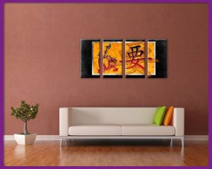 Foto print op canvas Chineze kunst met draken en tekens - 4 delig