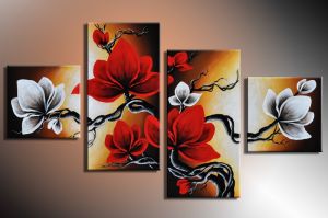 Magnolia 5 - 4 delig canvas 80x50cm Handgeschilderd