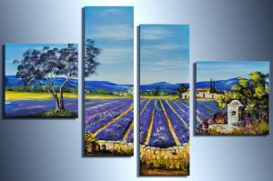 Lavendel veld 1 - 4 delig canvas 100x70cm Handgeschilderd
