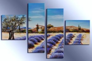 Lavendel veld 2 - 4 delig canvas 100x70cm Handgeschilderd