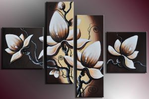 Bloemen 1 - 4 delig canvas 100x70cm Handgeschilderd