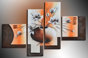 Bloemen 4 - 4 delig canvas 100x70cm Handgeschilderd