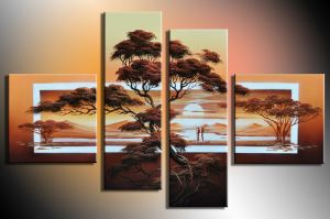Afrikaanse savanne 2 - 4 delig canvas 100x70cm Handgeschilderd