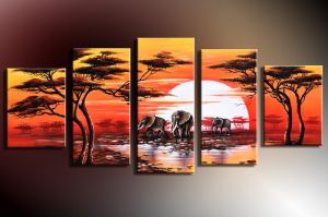 Olifanten afrika handgeschilderde canvas 150x70cm