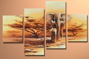 Olifant afrika M7 - 4 delig canvas 120x80cm Handgeschilderd schilderij 
