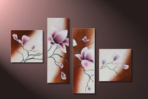 Magnolia 6 - 4 delig canvas 100x70cm Handgeschilderd