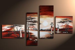 Afrikaanse zonsondergang handgeschilderde canvas 140x80cm