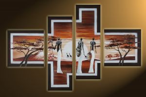 Afrika 11 - 4 delig canvas 100x70cm Handgeschilderd