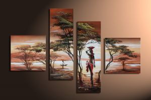 Afrika dreams 1 - 4 delig canvas 100x70cm Handgeschilderd