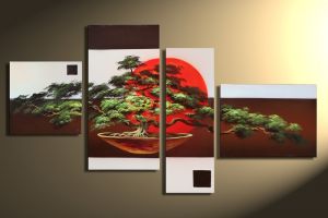 Japanse bonsai 1 - 4 delig canvas 120x70cm Handgeschilderd schilderij