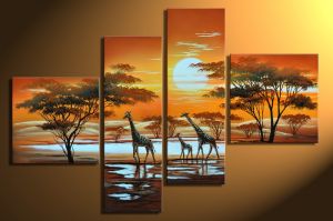 Afrika giraffe 3 - 4 delig canvas 100x70cm Handgeschilderd