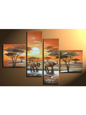Afrika olifanten 3 - 4 delig canvas 100x70cm Handgeschilderd